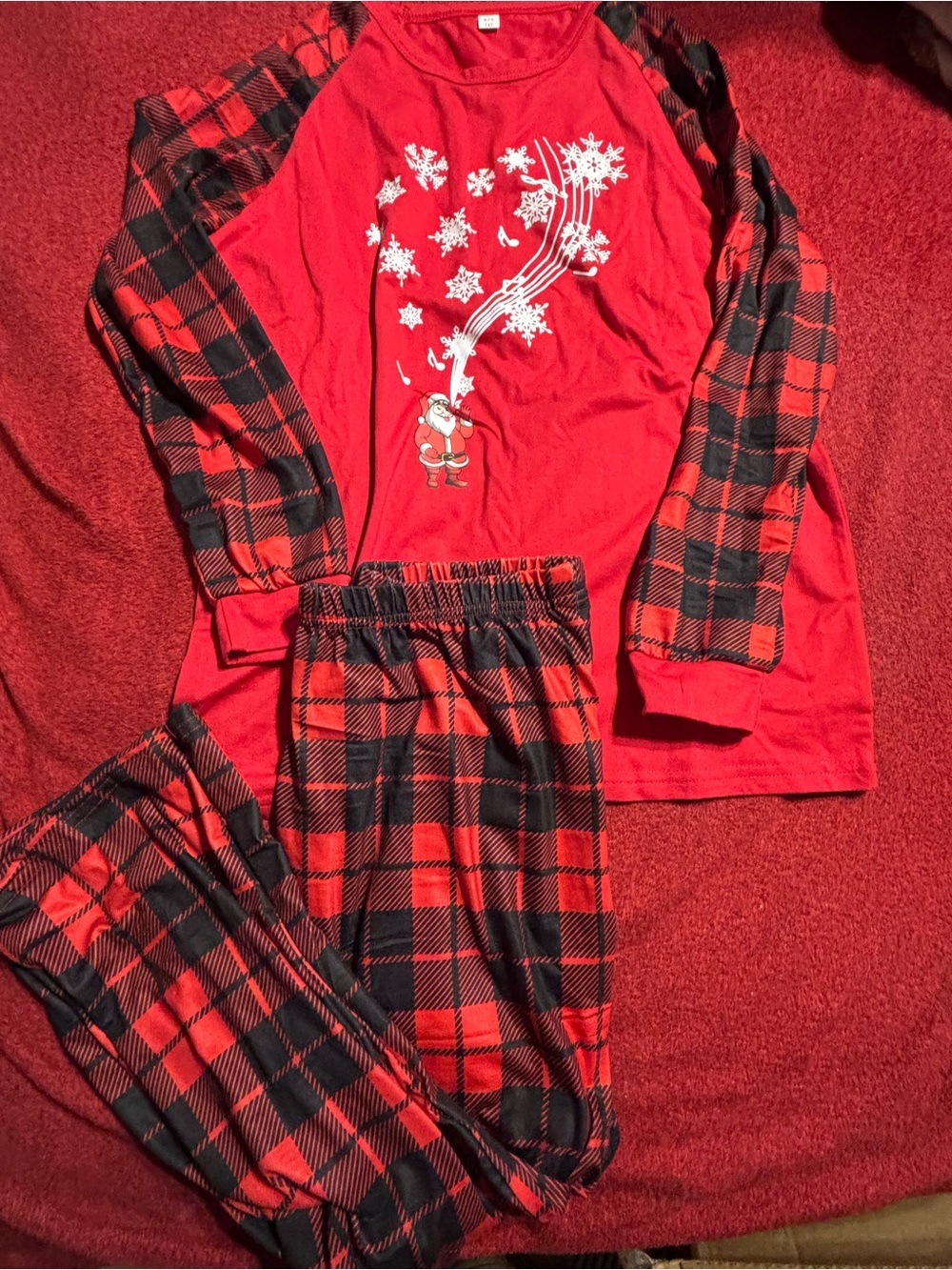 Kids Red Plaid Santa Pajama Set - Cozy Holiday Sleepwear size 14T NWT